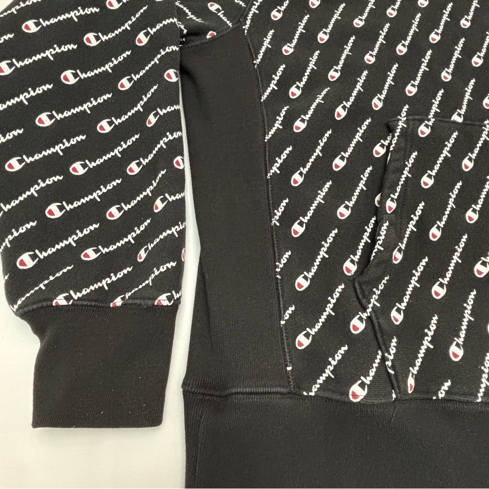 Champion Black Hoodie with White Logo Pattern - Picture 3 of 12